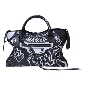 BALENCIAGA Graffiti Classic City leather handbag shoulder bag black strap mirror